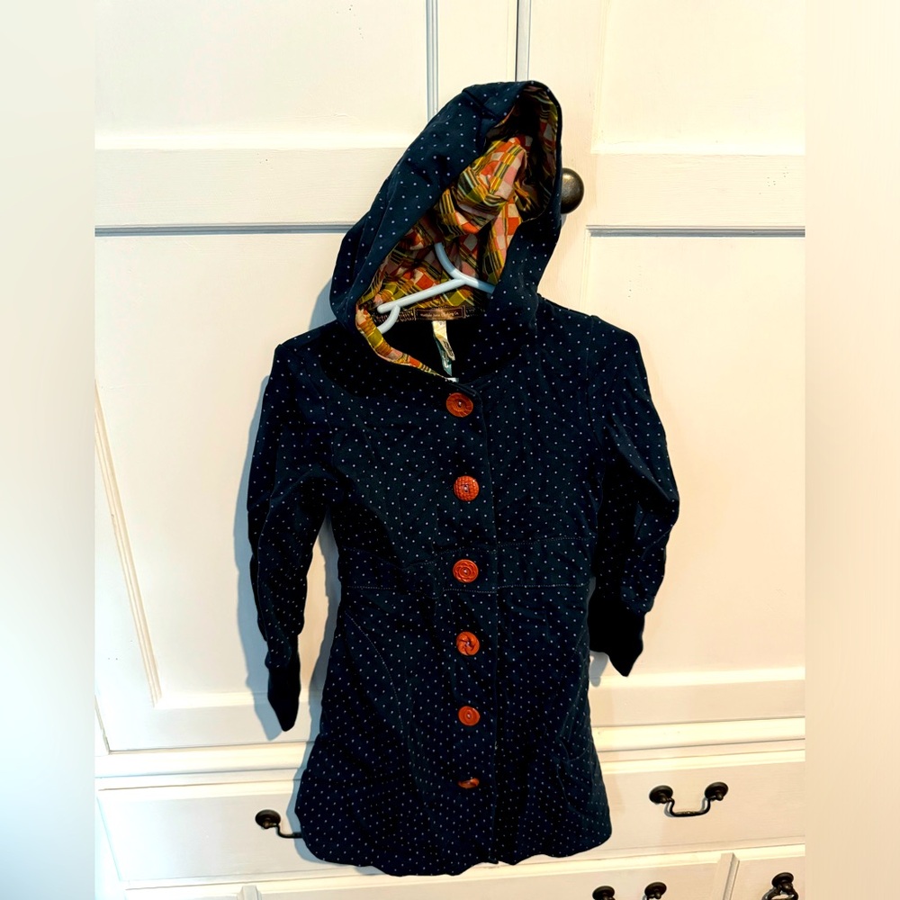 Matilda Jane Homeroom True Blue Hooded Willow Jacket Size 2 Girls Polka Dot